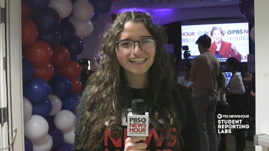 Diana Rincon at the Dec. 19, 2019 Democratic presidential debate. | Still from "SRL students go behind the scenes of the NewsHour POLITICO Dem debate"
