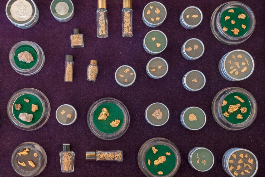 A gold nugget collection belonging to a member of First Class Miners at the annual Joshua Tree Gem & Mineral Show. | Kim Stringfellow