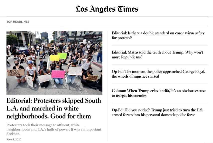 An example of a Los Angeles Times opinion page.